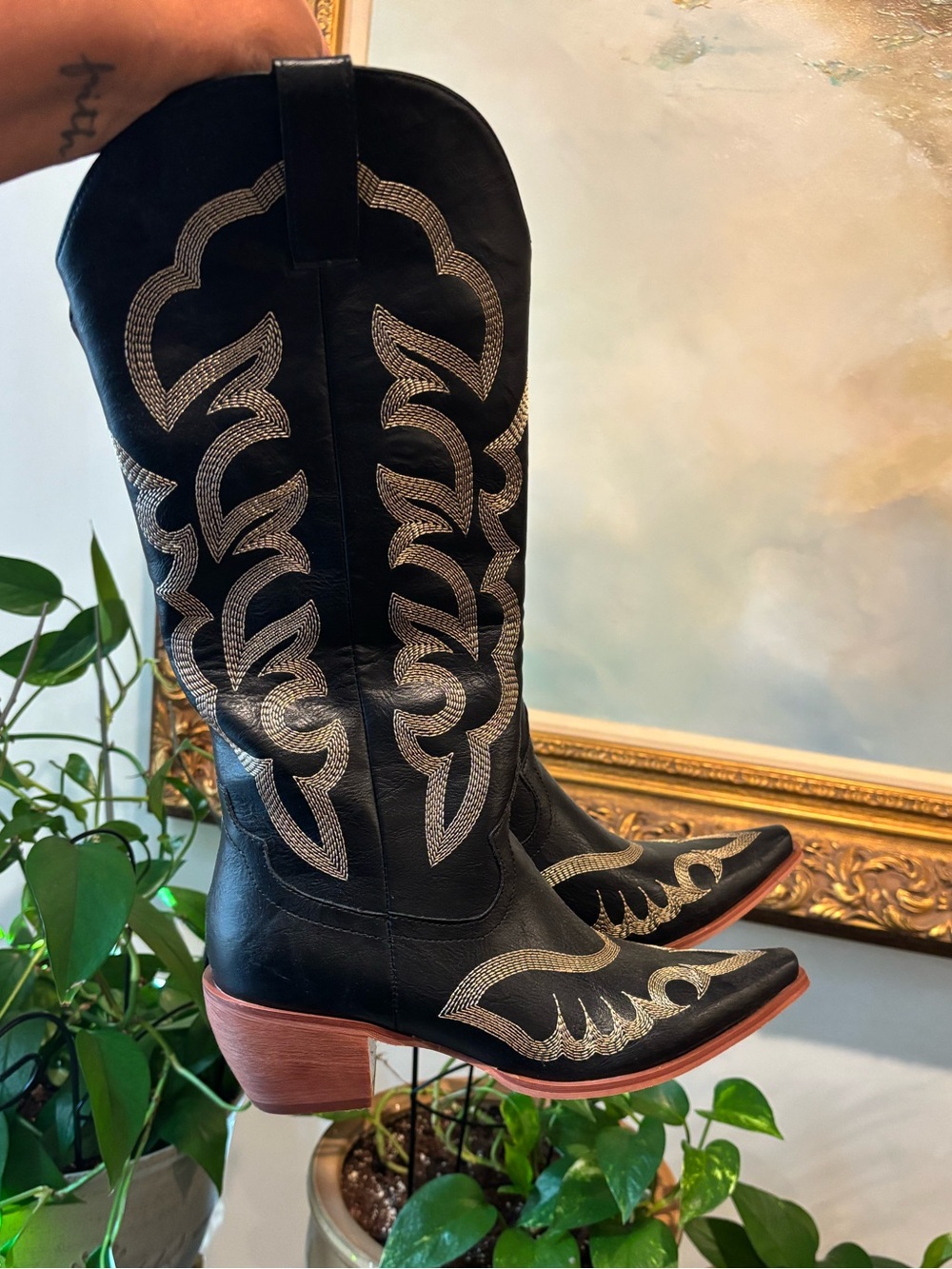 Black Embroidered Western Cowboy Boots